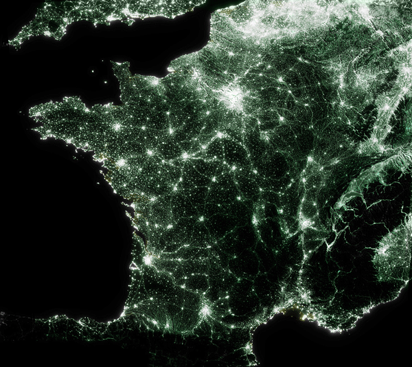 Carte de pollution lumineuse de France , version emeraude